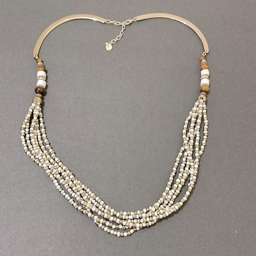 Talbots Women’s Jewelry Multistrand Statement White & Gold Beads Necklace